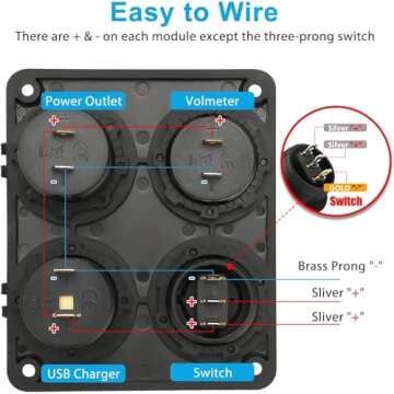 Linkstyle 4 in 1 Charger Socket Panel, 12V 4.2A Dual USB Charger Socket Power Outlet & LED Voltmeter & Cigarette Lighter Socket & LED Lighted ON Off Rocker Toggle Switch for Car Marine Boat RV Truck