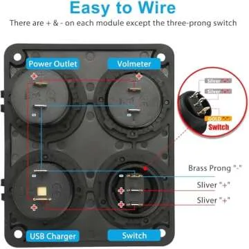 Linkstyle 4 in 1 Charger Socket Panel, 12V 4.2A Dual USB Charger Socket Power Outlet & LED Voltmeter & Cigarette Lighter Socket & LED Lighted ON Off Rocker Toggle Switch for Car Marine Boat RV Truck