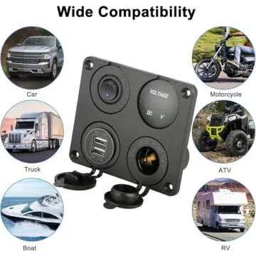 Linkstyle 4 in 1 Charger Socket Panel, 12V 4.2A Dual USB Charger Socket Power Outlet & LED Voltmeter & Cigarette Lighter Socket & LED Lighted ON Off Rocker Toggle Switch for Car Marine Boat RV Truck