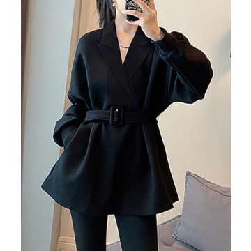 LAI MENG FIVE CATS Women's Casual Shirt Long Sleeve Jacket Pullover V Neck Blouse Tops With Belt