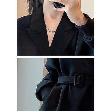 LAI MENG FIVE CATS Women's Casual Shirt Long Sleeve Jacket Pullover V Neck Blouse Tops With Belt