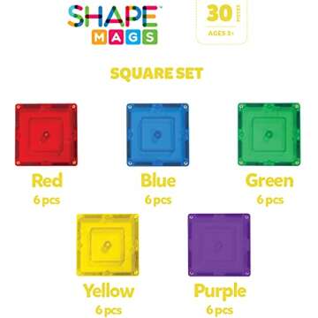 Shapemags 30 Piece Set Magnet Building Tiles Magnetic Blocks - Square Tile Construction Building Set