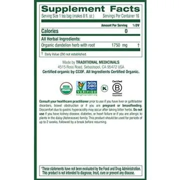 Traditional Medicinals Tea, Organic Dandelion Leaf & Root, Supports Kidney Function & Healthy Digestion, 16 Tea Bags (Pack of 2)