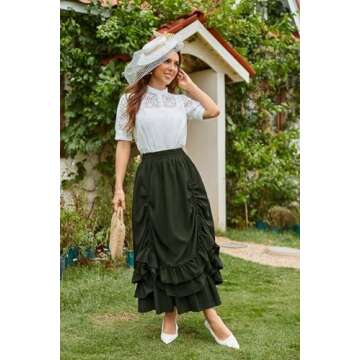 Belle Poque Renaissance Skirts for Women Lady Long Length Ruffled Skirt (Army Green,L)