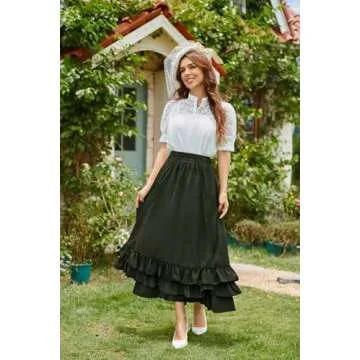 Belle Poque Renaissance Skirts for Women Lady Long Length Ruffled Skirt (Army Green,L)