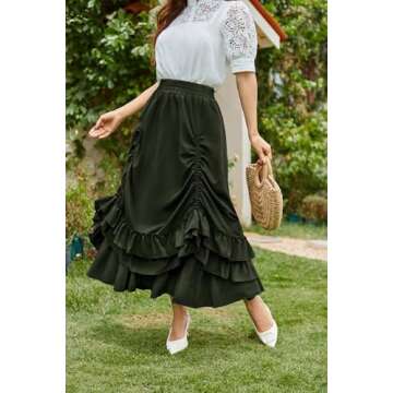 Belle Poque Renaissance Skirts for Women Lady Long Length Ruffled Skirt (Army Green,L)