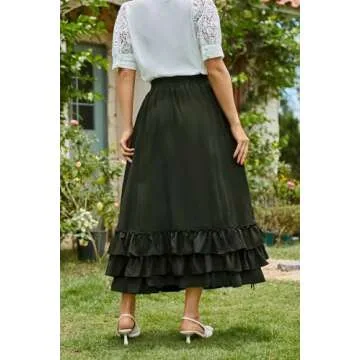 Belle Poque Renaissance Skirts for Women Lady Long Length Ruffled Skirt (Army Green,L)