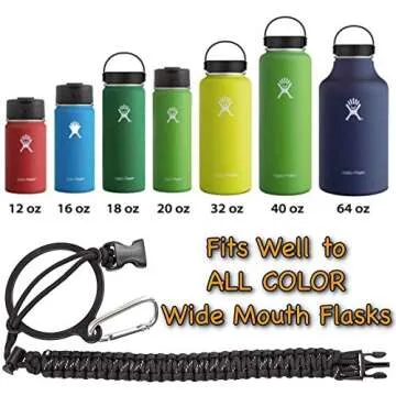 Hike And Joy Paracord Handle for Hydro Flask before 2020 and Other Wide Mouth Bottles -12 to 64oz. Includes Water Bottle Strap Carrier, Safety Ring and Carabiner. Ideal Water Bottle Handle for Hiking.