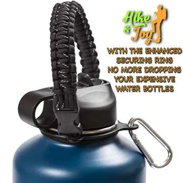Hike And Joy Paracord Handle for Hydro Flask before 2020 and Other Wide Mouth Bottles -12 to 64oz. Includes Water Bottle Strap Carrier, Safety Ring and Carabiner. Ideal Water Bottle Handle for Hiking.