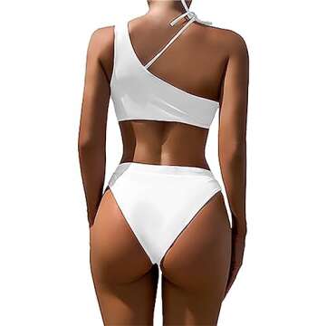 Lilosy Petite Cutout One Shoulder High Waisted Cut Leg Thong Brazilian Bikini Swimsuit Set Women Che...