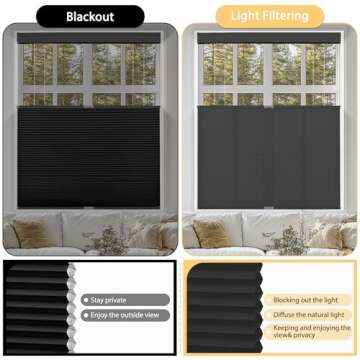 BERISSA Top Down Bottom Up Light Filtering Cellular Shades Cordless, Honeycomb Blinds for Windows, Thermal Insulated Sheer Window Shades for Home Office,Easy to Install,Custom Size,Black