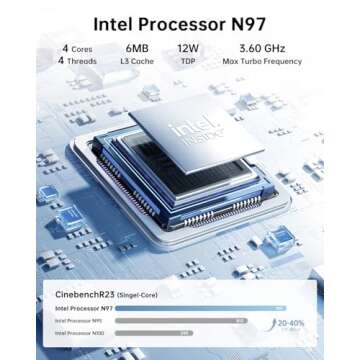 KAMRUI Essenx E2 Mini PC, 16GB RAM 512GB M.2 SSD Mini Computers,12th Alder Lake N97 (up to 3.6GHz) M...