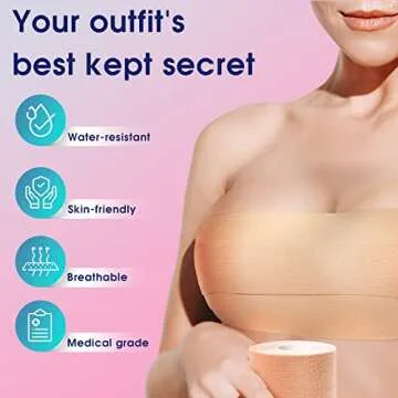 VBT 2 Pack Boob Tape - Breast Lift Tape, Body Tape for Breast Lift w 2 Pcs Silicone Breast Reusable Adhesive Bra& 2 Pcs Fabric Nipple Covers, Bob Tape for Large Breasts A-G Cup, Nude