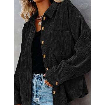 Yeahill Corduroy Shirt Women Casual Oversized Button Down Shirts for Women Shacket Jacket Pocket Lon...