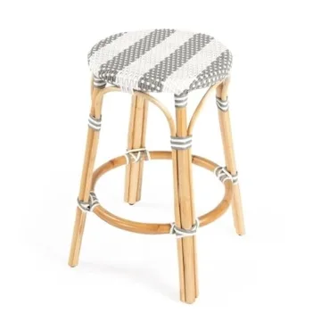 Stylish Beaumont Lane Grey & White Rattan Counter Stool for Elegant Dining Spaces