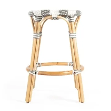 Beaumont Lane Elegant Grey & White Rattan Counter Stool