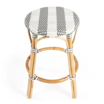 Beaumont Lane Elegant Grey & White Rattan Counter Stool