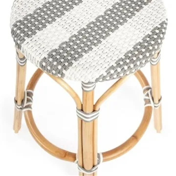 Beaumont Lane Elegant Grey & White Rattan Counter Stool