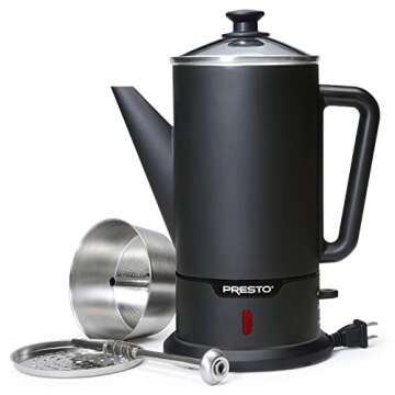 Presto 02815 12-Cup Cordless Coffee Percolator - Stainless Steel, Modern Design, Easy Pour Spout, St...