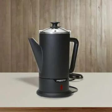 Presto 02815 12-Cup Cordless Coffee Percolator - Stainless Steel, Modern Design, Easy Pour Spout, Stay-Cool Handle, Matte-Black