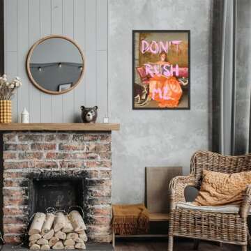 JSXOVDL Maximalist Wall Art Funny Eclectic Girly Wall Art Mom Don't Rush Me Altered Art Portrait Poster Vintage Inspirational Home Decor for Bathroom Living Room Bedroom 12x16in Unframed