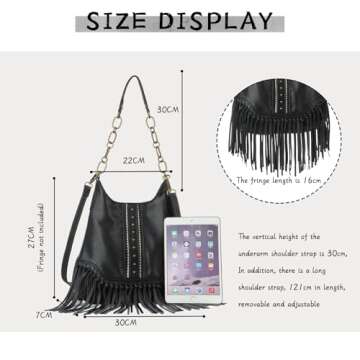 Emprier Fringe Hobo bags for Women Vegan Leather Tassel Crossbody Purse Western Fringe Purse and Han...