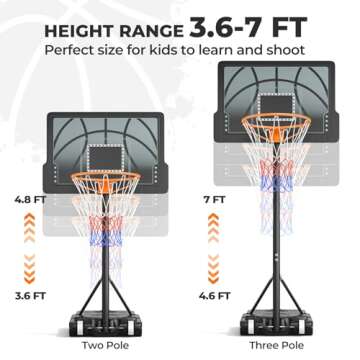 Yohood Kids Basketball Hoop, 3.6-7 FT Height Easy Adjustable, Portable Basketball Hoop Outdoor Indoo...