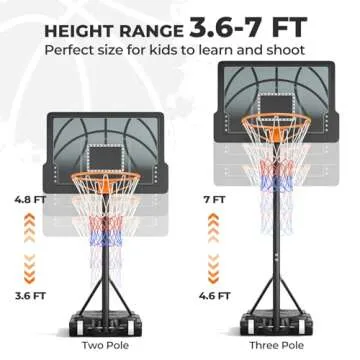 Yohood Kids Basketball Hoop, 3.6-7 FT Height Easy Adjustable, Portable Basketball Hoop Outdoor Indoo...