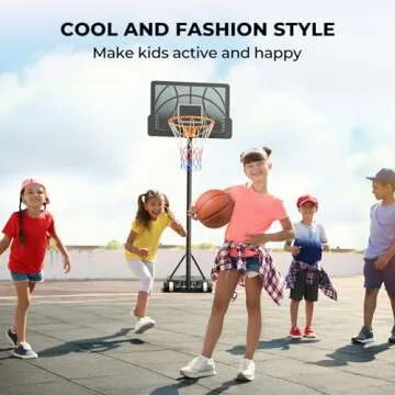 Yohood Kids Basketball Hoop, 3.6-7 FT Height Easy Adjustable, Portable Basketball Hoop Outdoor Indoor for Kids/Teens/Youth, 30" Backboard (Black)
