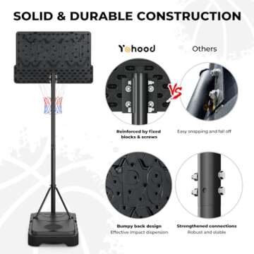 Yohood Kids Basketball Hoop, 3.6-7 FT Height Easy Adjustable, Portable Basketball Hoop Outdoor Indoor for Kids/Teens/Youth, 30" Backboard (Black)