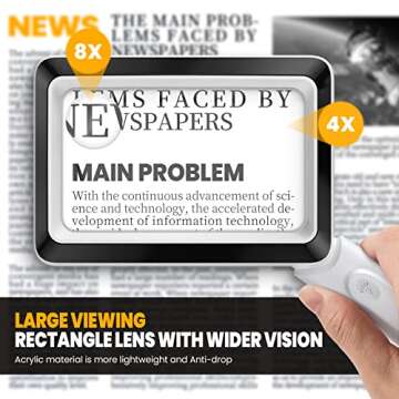 ANBULL 4X 8X Rechargeable Magnifying Glass with Light, 20 Anti-Glare Dimmable LEDs, Handheld 4.5''*2...