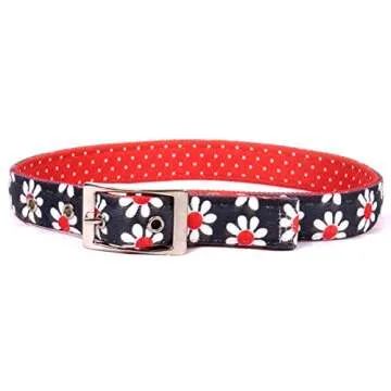 Yellow Dog Design Black Daisy Dog Collar - Durable & Stylish, Fits Neck 24-27"