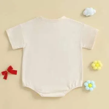 Mobbdow Newborn Infant Baby Girl Western Clothes Cow Bow Embroidery Short Sleeve Bubble Romper Oversized T-Shirt Bodysuit (Apricot, 0-3 Months)