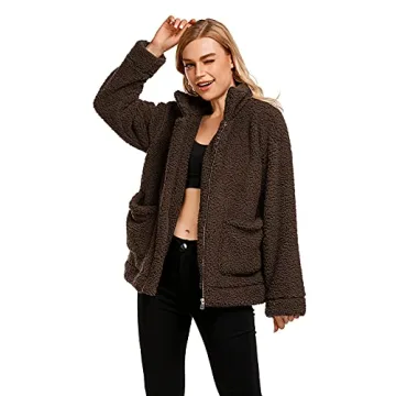 Women's Fleece Faux Shearling Zipper Coat for Casual Outings