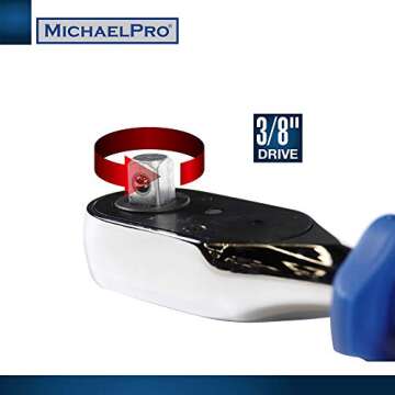 MICHAEL PRO MichaelPro MP001003 3/8 Inch Drive Ratchet Wrench Handle - Socket Change with 48 Tooth Durable Reversible Design - Pull Back Dual Action for Fast Removal or Fastener- 230mm