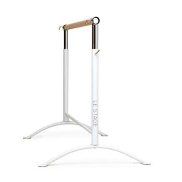 LeStage Ballet Barre - Portable Freestanding Adjustable Training Home Barre - Pro Series Bar with Foam Protector and Elastic Stretching Strap - White