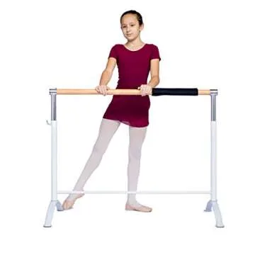 LeStage Ballet Barre - Portable Freestanding Adjustable Training Home Barre - Pro Series Bar with Foam Protector and Elastic Stretching Strap - White