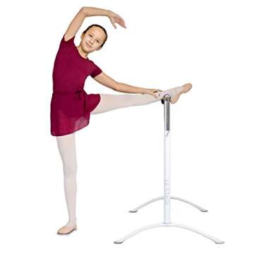 LeStage Ballet Barre - Portable Freestanding Adjustable Training Home Barre - Pro Series Bar with Foam Protector and Elastic Stretching Strap - White