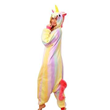 NEWCOSPLAY Adult Unicorn Onesie Pajamas Plush One Piece Cosplay Animal Onesie Adult Rainbow Unicorn ...
