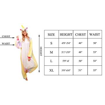 NEWCOSPLAY Adult Unicorn Onesie Pajamas Plush One Piece Cosplay Animal Onesie Adult Rainbow Unicorn Costume Sleepwear(Small, Rainbow-yellow Unicorn)