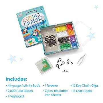 hand2mind Coding Charms, Coding for Kids 8-12, Fuse Bead Iron Craft Kit, Make Your Own Keychain, Cod...