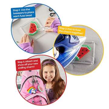 hand2mind Coding Charms, Coding for Kids 8-12, Fuse Bead Iron Craft Kit, Make Your Own Keychain, Coding Kits for Students, Computer Programming for Kids, STEM Activities, Educational Science Kits