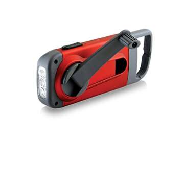 Eton American Red Cross Crank-Powered Clipray Clip-On Flashlight & Smartphone Charger, Hand Crank, Cherry Red, Commitment to Preparedness