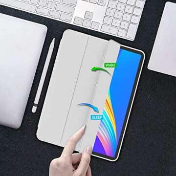 iMieet New iPad Pro 12.9 Case 2022(6th Gen)/2021(5th Gen) with Pencil Holder [Support iPad 2nd Pencil Charging/Pair],Trifold Stand Smart Case with Soft TPU Back,Auto Wake/Sleep(Light Gray)