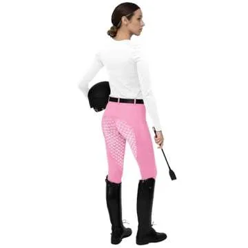 FitsT4 Sports Women's Full Seat Riding Tights Active Silicon Grip Horse Riding Tights Equestrian Breeches Pink Size M