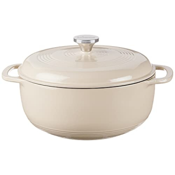 Lodge 6 Quart Enameled Cast Iron Dutch Oven with Lid – Dual Handles – Oven Safe up to 500° F or on Stovetop - Use to Marinate, Cook, Bake, Refrigerate and Serve – Sandalwood