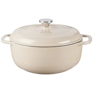 Lodge 6 Quart Enameled Cast Iron Dutch Oven with Lid – Dual Handles – Oven Safe up to 500° F or on Stovetop - Use to Marinate, Cook, Bake, Refrigerate and Serve – Sandalwood