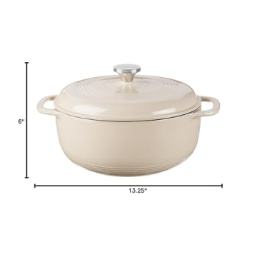 Lodge 6 Quart Enameled Cast Iron Dutch Oven with Lid – Dual Handles – Oven Safe up to 500° F or on Stovetop - Use to Marinate, Cook, Bake, Refrigerate and Serve – Sandalwood