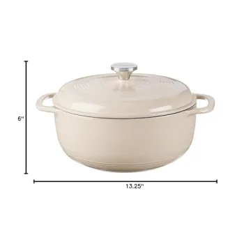 Lodge 6 Quart Enameled Cast Iron Dutch Oven with Lid – Dual Handles – Oven Safe up to 500° F or on Stovetop - Use to Marinate, Cook, Bake, Refrigerate and Serve – Sandalwood