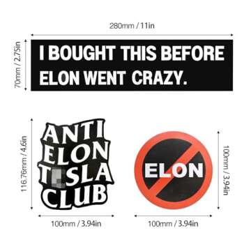 3PCS Anti Elon Bumper Stickers - I Bought This Before Elon Went Crazy Anti Elon T-esla Club No Elon - Waterproof Window Bumper Stickers for Cars, Perfect Funny Gift Accessory for T-esla Owners